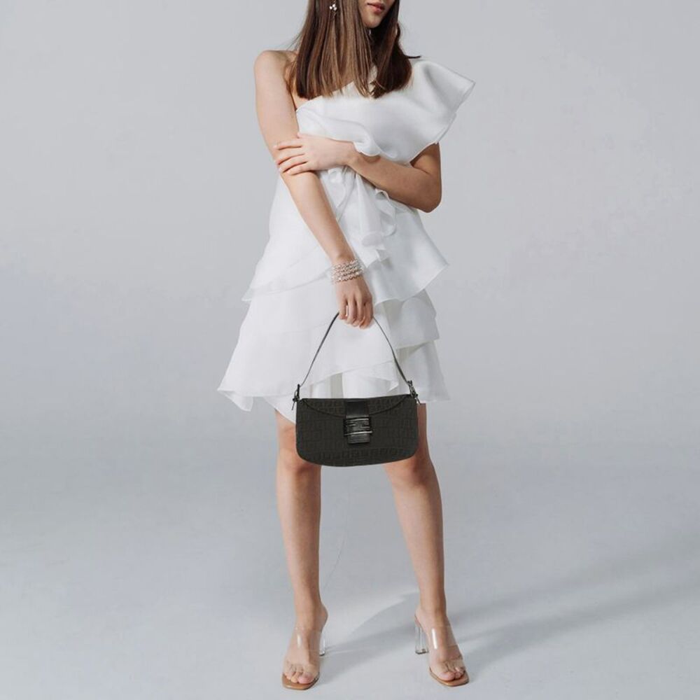 Fendi Forever Brown/black Zucchino Canvas And Leather Baguette Bag - Picture 2 of 7
